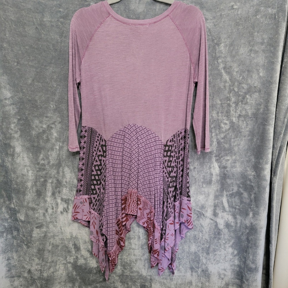 Indigo Thread Co Tunic Women Medium Purple Henley‎ Sharkbite Boho - Picture 5 of 12